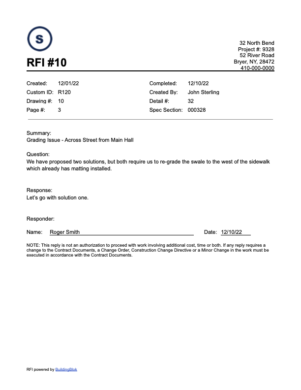 BuildingBlok Free RFI Template